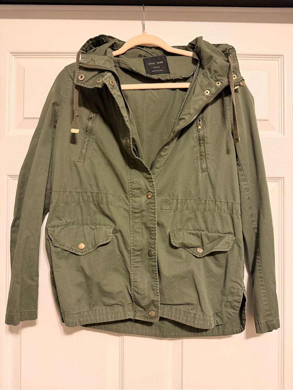 Love Tree Green Hooded Utility Jacket with Flap Pockets